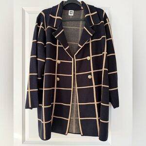 Anne Klein Navy and Tan Knit Coat